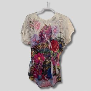 Perseption Concept Floral Multicolor Sheer Women's Y2K BohoTop